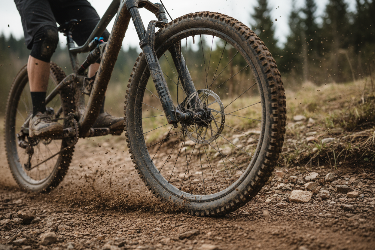 生成一张山地自行车越野特写图片